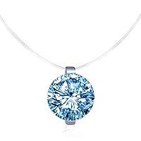 Solitaire Pendant 925 Sterling Silver Cubic Zirconia CZ with Transparent Chain Necklace for Women
