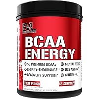 EVL BCAAs Amino Acids Powder - BCAA Energy Pre Workout Powder for Muscle Recovery Lean Growth and Endurance - Rehydrating BCAA Powder Post Workout Recovery Drink with Natural Caffeine - Fruit Punch