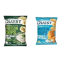 Quest Nutrition Protein Chips, Sour Cream & Onion, High Protein, Low Carb, Pack of 12 & Protein Chips, Cheddar & Sour Cream, High Protein, Low Carb, 1.1 Ounce (Pack of 12)