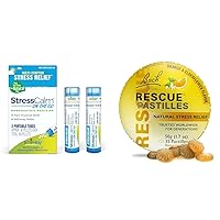 Boiron StressCalm On The Go Relief Pack with Bach Rescue Pastilles Orange and Elderflower Flavor Stress Relief Lozenges 35 Count
