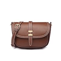 Womens Shoulder Bag Genuine Leather Retro Snap Sling Handbag Satchel Bag with Removable Leather Strap for Woman