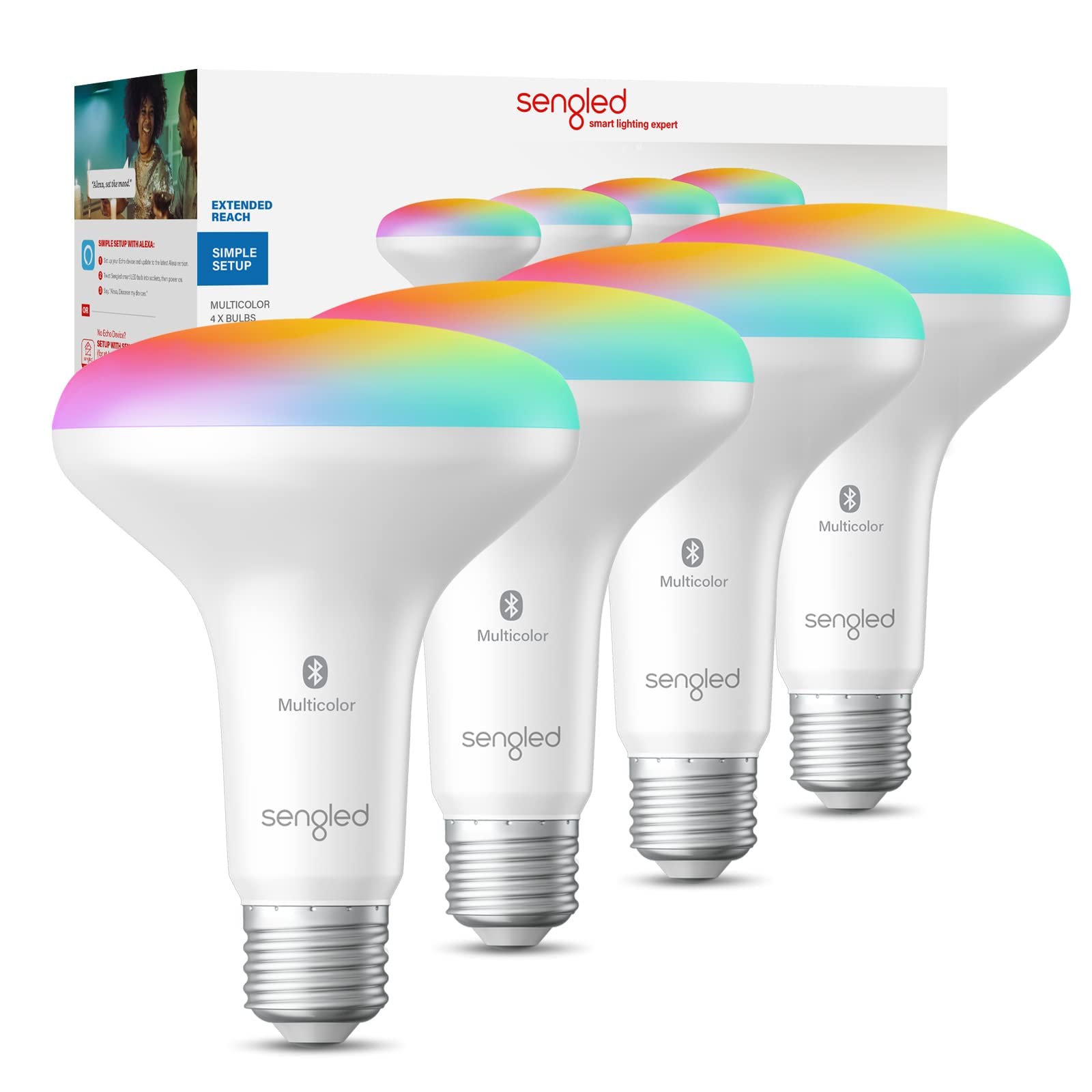 Sengled Alexa Smart Flood Light Bulbs, Bluetooth Mesh BR30 Smart Bulbs That Work with Alexa Only, 65 Watt Equivalent Full Color and Tunable White 650 LM, E26 Base Recessed, No Hub Required, 4 Pack