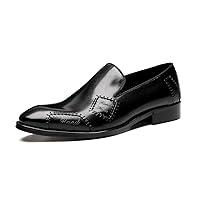 Genuine Leather Penny Loafer Pointed-Toe Slip on Fashion Retro Loafers Dress Formal Shoes for Men Business