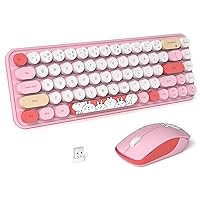 FOPETT Wireless Keyboard and Mouse Cute Mouse and Keyboard 2.4G Wireless Keyboards with Colorful 68 Keys Typewriter Retro Round Keycap for PC, Laptop,Tablet,Computer Windows - Pink Colorful