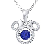 Lustrous Mickey Mouse Shape Round Cut Blue Sapphire & Diamond Pendant Necklace 14K Gold Over .925 Sterling Silver for Women's & Girl's