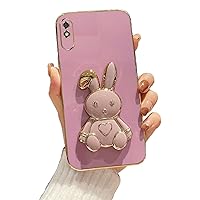 Heart Rabbit Stand Case for Xiaomi Redmi 9A,Electroplated Soft TPU Protective Slim Shockproof Cover with Cute Bunny Stand Holder Kickstand
