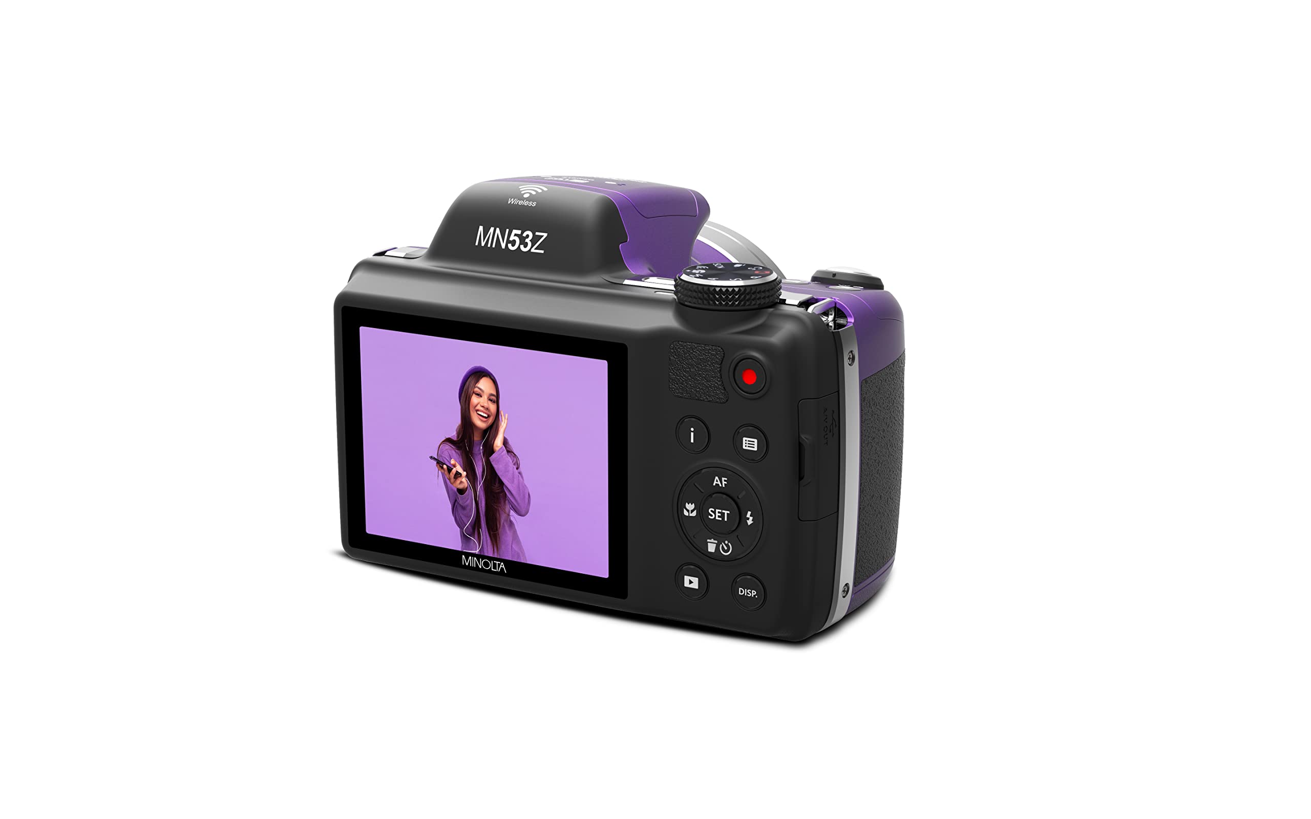 Minolta Pro Shot 16 Mega Pixel HD Digital Camera with 53x Optical Zoom, Full 1080p HD Video & 16GB SD Card, MN53Z, Purple