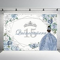 MEHOFOND Quinceanera 15 Backdrop for Sweet 15 Quince Años Girls Party Banner Blue Floral Background Sliver Glitter Crown Princess Quinceañera Birthday Decorations Props Cake Table Supplies 8x6ft