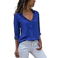Plus Size Shirts Women Button Down High-Low Curved Hem Chiffon Blouses Long Sleeve Lapel Comfy Summer Casual Tops