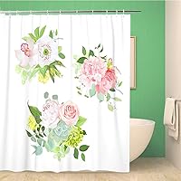 Bathroom Shower Curtain Mix of Spring Bouquets Rose Orchid Hydrangea Carnation White Polyester Fabric 60x72 inches Waterproof Bath Curtain Set with Hooks
