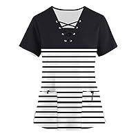 Cute Print Women's Scrub Tops with Designs Stretchy Plus Size Nursing Uniforms Scrubs Shirts with Pockets