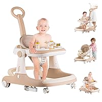 Baby Walker, 3 in 1 Activity Center with Mute Wheels, Learning-Seated, Walk-Behind, Removable Play Tray, Adjustable Height & Speed, Baby Walker for Boys and Girls from 6-18 Months with Footrest