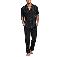 Ekouaer Men Silk Satin Pajamas Set Short Sleeve Button Down Sleepwear Loungewear with Pockets
