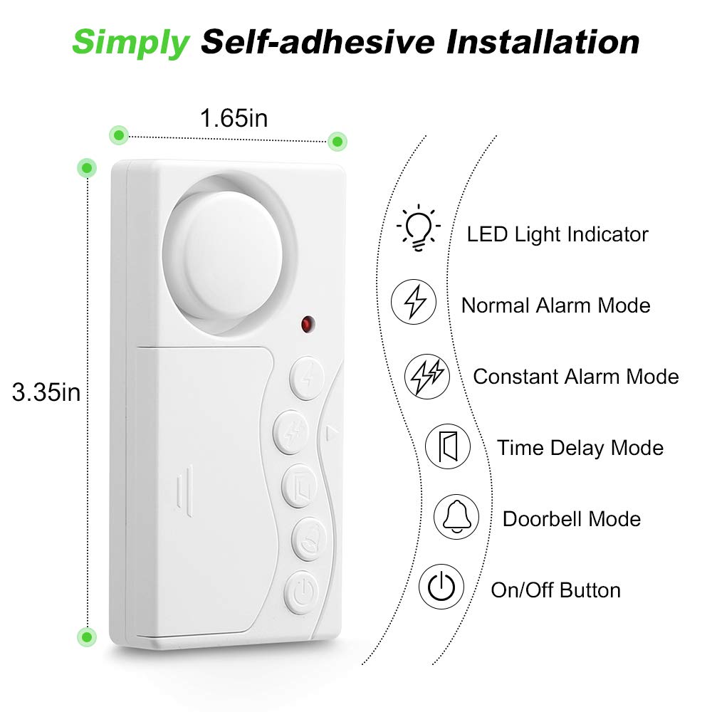 WSDCAM Freezer Door Alarm When Left Open, 3/15/30/60 Seconds Adjustable Delay Wireless Fridge Alarm, 4-in-1 Door Sensor Chime Door Open Alarm Loud 108dB, Refrigerator Alarm 2 Pack
