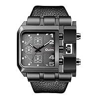 Mens Watches Rectangle Quartz Wrist Watch with Black Leather Strap Stainless Steel Waterproof Watches, Fashion Minimalist Quartz Analog Watches for Work & Sports