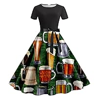 Wrap Dresses,Women Summer Casual Round Neck Short Sleeve Dress with Detachable Belt Fun Oktoberfest Print Women