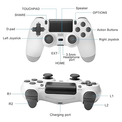 predark Wireless Game Controller For PS4 and Built-in Speaker，Gyro and Motor Remote-White