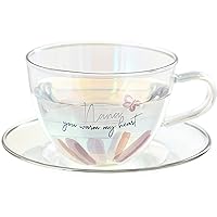 Pavilion - Nana - 7-ounce Glass Teacup with Saucer Set, Iridescent Coffee Cup, Butterfly Teacup, Mother's Day Gift Ideas, Nana Mug, 1 Count - Pack of 2