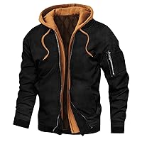 Men's Fleece Lined Hoodie Jacket Casual Zipper Thicken Coats Winter Warm Quilted Jackets Hooded Thermal Outdoor Coat