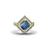 5 Ctw Octagon Shape Natural Blue Topaz And Princess Cut Cz Diamond Ring 2.50 Ctw Cz Diamond Weight, G-H Color 14k Solid Gold Topaz Ring