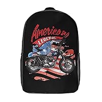 Motorcycle American Flag Funny Backpack 17 Inch Shoulders Daypack Travel Laptop Bag Large Capacity for Men Women