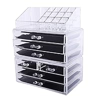 Acrylic Jewelry and Cosmetic Storage Drawers Display Makeup Organizer Boxes Case with 2 Small & 5 Large Drawers Transparent
