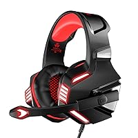 VersionTECH. Stereo Gaming Headset for Xbox One, PS4, PC, Noise Isolating Over Ear Headphones with Mic，LED Light, 50mm Driver， Volume Control for Nintendo Switch(Audio),Laptop, iMac,Computer Games-Red
