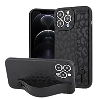 OOK Compatible with iPhone 12 Pro Max Leopard Case with Wrist Strap, Black Leopard TPU Shockproof Protection Slim Cover with Camera Protection for Women Girls, for 6.7inch
