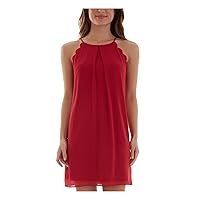 Womens Red Scalloped Keyhole-Back Sleeveless Halter Short Party Shift Dress Juniors XS