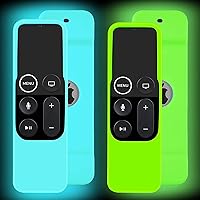 2 Pack Case Glow in The Dark Compatible with Apple TV 4K/ 4th Gen Remote Light Weight Anti-Slip Shock Proof Silicone Cover for Controller for Apple TV Siri Remote - Green and Blue