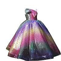 Unique Neck Rainbow Sequined A line Toddler Little Girls Pageant Birthday Party Dresses for Girls Long 2024