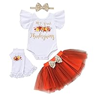 My First Thanksgiving Baby Girls Outfits Floral Ruffled Romper+Tutu Dress+Headband+Leg Warmers 4Pcs Skirt Set