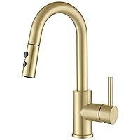 Gold Bar Faucet with Sprayer Single Hole, JXMMP Single Handle Stainless Steel Bar Sink Faucets with Pull Out Sprayer, Modern Brushed Gold Mini Kitchen Faucet with cUPC Supply Hose
