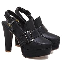 LEHOOR Women Vintage Platform Chunky Loafers Shoes Closed Round Toe High Block Heels Slingback Pumps Ankle Strap 4