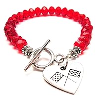 Crossed Race Flags Crystal Toggle Bracelet in Crimson Red