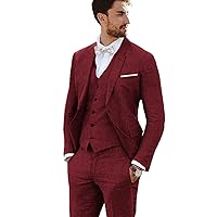 Furuyal Linen Suit 3 Pieces Vintage Retro Wedding Prom Suits Slim Fit Jacket Blazer Groom Tuxedos