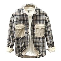 Autumn Winter Men Plaid Corduroy Shirt Casual Long Sleeve Thick Pocket Design Button Up