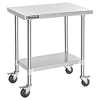 Food Prep Stainless Steel Table - 30 x 36 Inch Metal Table Cart - Commercial Workbench with Caster Wheel - NSF Certified - For Restaurant, Warehouse, Home, Kitchen, Garage