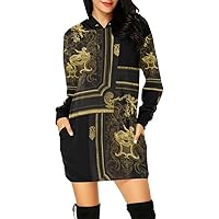 Hoodie Mini Dress For Women Streetwear Halcyon Baroque Gold Coal Black Dresses