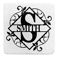 Personalized Initial and Last Name Stone Coasters, Customized Stone Coasters for Home & Drink, Custom Gifts, Wedding Gifts (White, 2)