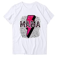 Mama Letter Shirt Women Mother's Day Casual Tee Tops Funny Leopard Lightning Print T-Shirts 2024 Short Sleeve Blouse