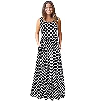 MedeShe Women's Sleeveless Loose Digital Printting Maxi Dresses Casual Long Dresses with Pockets
