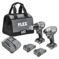 FLEX 24V Brushless Cordless 2-Tool Compact Combo Kit: 1/2-Inch 2-Speed Drill Driver and 1/4-Inch Hex Impact Driver with (2) 2.5Ah Lithium Batteries and 160W Fast Charger - FXM205-2A