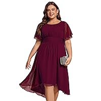 Ever-Pretty Women's A Line Curvy Crew Neck Short Sleeves Pleated Plus Size High Low Wedding Guest Dresses 02053-DA