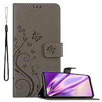 Book Case Compatible with Alcatel 1S 2021 / 3L 2021 in Floral Grey - Cover in Flower Design with Magnetic Closure, Stand Function and 3 Card Slots - Wallet Etui Pouch PU Flip