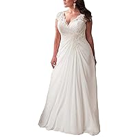 Elegant Lace Applique Wedding Dresses Chiffon V Neck Plus Size for Bride