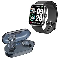 TOZO T10 Bluetooth 5.3 Wireless Earbuds Blue S2 44mm Smart Watch Black