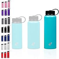 Stainless Steel Water Bottle Wide Mouth with 2 LIDS (20oz, 32oz, or 40oz) - 3 Size, 8 Color Options - Vacuum Insulated, Double Wall, Powder Coated Sweat Proof Thermos