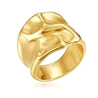 YADUDA Gold Silver Rings Set for Women Chunky Statement Rings ZC Dome Evil Eye Croissant ring Thick 18K Gold Plated Band Rings