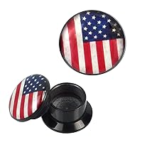 Screw Plug Acrylic USA Flag Vintage Black Piercing Earrings